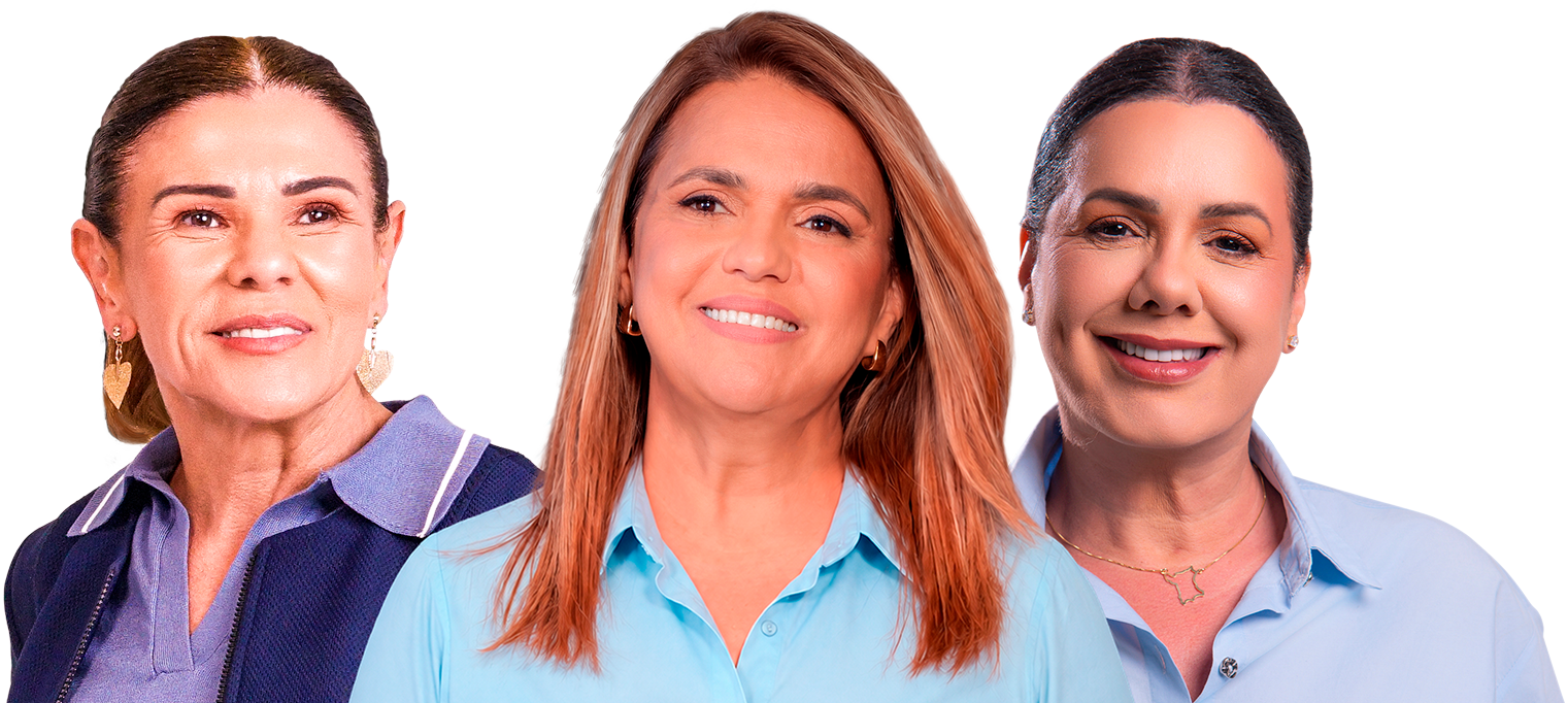 Simone Queiroz (2ª suplente), Helena da Asatur (senadora) e Tânia Soares (1ª suplente)
